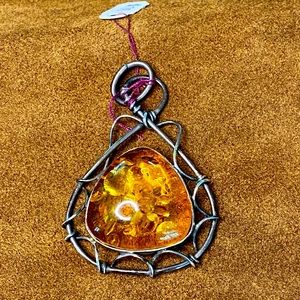 Silpada amber and sterling silver artisan pendant